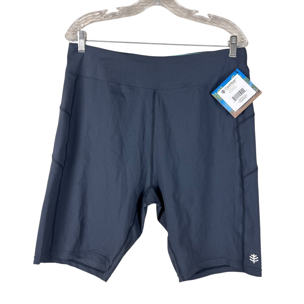 Coolibar Womens XXL Active Swim Shorts Navy Blue Sun Protection Pockets 03266